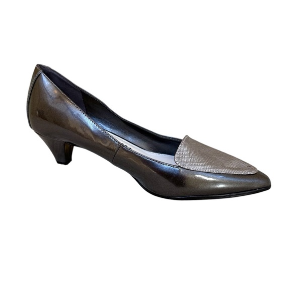 Anne Klein Patent‎ Leather Pointed Toe Shoes Heels Gun Metal Silver Size 8 - Picture 1 of 9